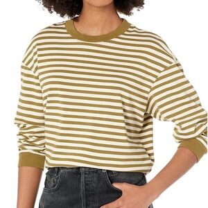 Madewell Spiced Olive Supima Cotton Long-Sleeve Tee in Zetta Stripe M